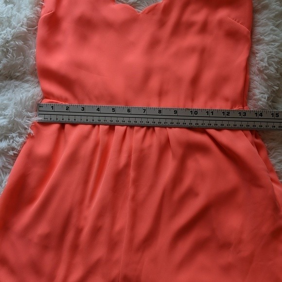 Double Zero Neon Pink Orange Scalloped Romper with Keyhole Back Size Med… - Picture 5 of 7